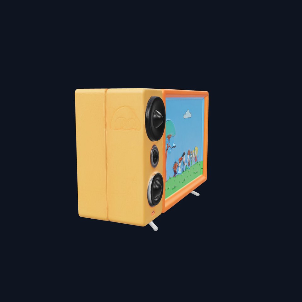 Retro Television with Cartoon Display and Large Speakers